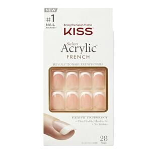 KISS Salon Acrylic Press‑On Nails – Bonjour – Short French Tip